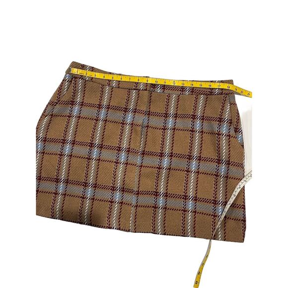 Forever 21+ Preppy Plaid Wool Blend Mini Skirt Size 2x Tan Blue Color - Picture 8 of 8